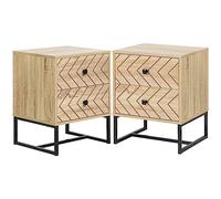 HOMCOM Conjunto de 2 Mesitas de Noche Mesillas de Noche con 2 Cajones y Patas de Metal Estilo Moderno para Dormitorio Salón Oficina 48x39,5x60 cm Natural