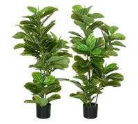 Homcom conjunto de 2 plantas artificiales decorativas 110x15 cm árboles artificiales de ficus con 90 hojas y macetas para interior decoración para sala de estar oficina verde