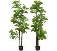 HOMCOM Conjunto de 2 plantas artificiales Figuier à feuilles de violon Ficus Lyrata altura 180 cm con Maceta Aosom España