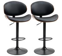 HOMCOM Conjunto de 2 sillas de bar taburete altura ajustable imitación cuero 53x52x92-112 cm Negro Aosom España