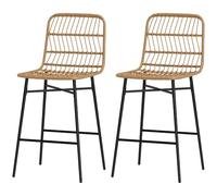 HOMCOM Conjunto de 2 Taburetes Altos de Cocina con Respaldo y Asiento de Ratán Sillas de Bar Modernas para Cocina Comedor, Carga 120 kg, Marrón