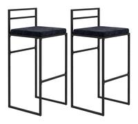 HOMCOM Conjunto de 2 taburetes altos para bar con cojín de asiento de terciopelo y reposapiés altura 74 cm Negro Aosom España