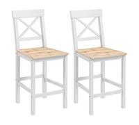 HOMCOM Conjunto de 2 Taburetes de Bar Altura Asiento 60,2 cm Taburetes de Cocina de Madera con Respaldo y Reposapiés Carga 120 kg para Comedor Salón Natural y Blanco