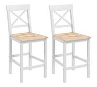 HOMCOM Conjunto de 2 Taburetes de Bar Altura Asiento 60,2 cm Taburetes de Cocina de Madera con Respaldo y Reposapiés Carga 120 kg para Comedor Salón Natural y Blanco
