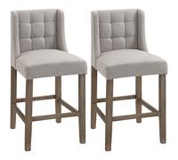 HOMCOM Conjunto de 2 Taburetes de bar con botones madera maciza con reposapiés 47x50x101 cm Gris+ Natural Aosom España