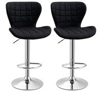 HOMCOM Conjunto de 2 Taburetes de bar Diseño Contemporáneo Altura de Asiento Ajustable 59-81 cm Giratorio 360° Lino Negro Aosom España