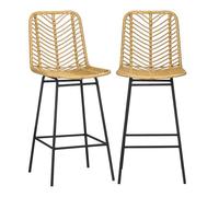 HOMCOM Taburetes Altos de Cocina Juego de 2 con Asiento de Ratán Sintético Taburetes de Bar con Patas de Acero 42,5x52x102 cm Natural Aosom España