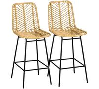 HOMCOM Conjunto de 2 Taburetes de Bar Modernos Taburetes Altos de Cocina con Asiento de Ratán Sintético y Patas de Acero Carga 120 kg para Comedor Sala 42,5x52x102 cm Natural