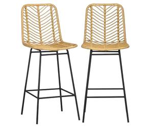 HOMCOM Conjunto de 2 Taburetes de Bar Modernos Taburetes Altos de Cocina con Asiento de Ratán Sintético y Patas de Acero Carga 120 kg para Comedor Sala 42,5x52x102 cm Natural