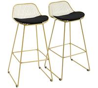 HOMCOM Conjunto de 2 Taburetes de Bar Taburetes Altos de Cocina con Cojín de Terciopelo Respaldo y Reposapiés Estilo Moderno Carga 120 kg para Comedor Sala 46,5x48x93 cm Dorado