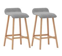 HOMCOM Conjunto de 2 Taburetes de Bar Tapizado en Lino Sintético Taburetes Altos de Cocina con Reposapiés y Patas de Madera Carga 120 kg 40x41,5x75,5 cm Gris y Natural
