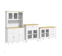 HOMCOM Conjunto de 3 Armarios Juego de 1 Alacena de Cocina 1 Aparador de Cocina 1 Armario Auxiliar Estilo Moderno 100x40x180 cm 80x40x90 cm 120x40x70 cm Blanco