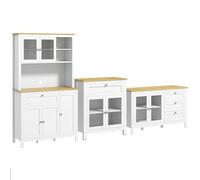 HOMCOM Conjunto de 3 Armarios Juego de 1 Alacena de Cocina 1 Aparador de Cocina 1 Armario Auxiliar Estilo Moderno 100x40x180 cm 80x40x90 cm 120x40x70 cm Blanco