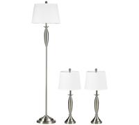 HOMCOM Conjunto de 3 luces 1 lámpara de pie 2 lámparas de mesa aspecto de lino; 38x38x158 cm Plata + Blanco Aosom España