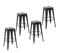 HOMCOM Conjunto de 4 Taburetes de Bar Estilo Industrial Apilables y con Reposapiés Aptos para Interiores y Exteriores 43x43x76 cm Carga hasta 120kg Negro