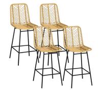 Homcom conjunto de 4 taburetes de bar modernos taburetes altos de cocina con asiento de ratán sintético y patas de acero carga 120 kg para comedor sala 42,5x52x102 cm natural