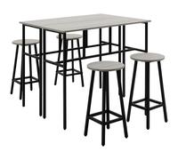 HOMCOM Conjunto de Bar 6 Piezas con 4 Taburetes de Bar y 2 Mesas Altas de Tablero de Aglomerado y Acero para Cocina y Salón Gris Aosom España
