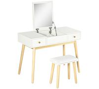 HOMCOM Conjunto de coiffeuse con taburete espejo plegable estilo escandinavo 2 cajones 100x45x118 cm Blanco Aosom España