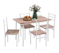 HOMCOM Conjunto de Comedor 5 Piezas Juego de 1 Mesa y 4 Sillas con Pies Acero para Cocina Restaurante 110x70x75 cm Madera Natural y Blanco