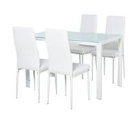 HOMCOM Conjunto Mesa-Sillas Comedor 5 Piezas Mesa Comedor Pequeña Vidrio Templado Rectangular Sillas Individual Tapizadas PU Blanco Aosom España
