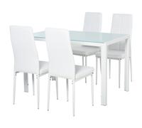 HOMCOM Conjunto de Comedor de Mesa y 4 Sillas 5 Piezas Juego de Mueble de Cocina Mesa Rectangular de Vidrio Templado y Sillas Tapizadas en PU con Patas de Metal