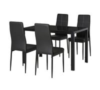 HOMCOM Conjunto de Comedor de Mesa y 4 Sillas 5 Piezas Juego de Muebles de Cocina Mesa Rectangular de Vidrio Templado y Sillas Tapizadas en PU con Patas de Metal Negro