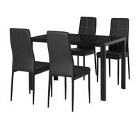 HOMCOM Conjunto de Comedor de Mesa y 4 Sillas 5 Piezas Juego de Muebles de Cocina Mesa Rectangular de Vidrio Templado y Sillas Tapizadas en PU con Patas de Metal Negro