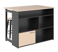 HOMCOM Conjunto de Mesa alta de 3 piezas mesa de bar con tablero plegable 2 taburetes 6 estantes Negro + Roble 116x70x89,5 cm Aosom España