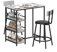HOMCOM Conjunto de Mesa Alta de Bar con 2 Taburetes Mesa Alta de Cocina con Taburetes Estantes Laterales Asiento Acolchado y Barra para Descanso de Pies para Comedor Gris Oscuro