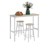 HOMCOM Conjunto de Mesa Alta de Bar Con 2 Taburetes para Cocina y Comedor - Marco de Acero Estilo Industrial - Natural y Blanco