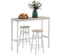 HOMCOM Conjunto de Mesa Alta de Bar Con 2 Taburetes para Cocina y Comedor - Marco de Acero Estilo Industrial - Natural y Blanco