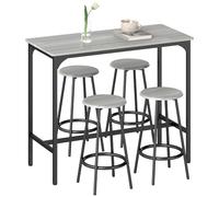 HOMCOM Conjunto de Mesa Alta de Bar y 4 Taburetes Mesa Alta de Cocina con Taburetes Estilo Industrial Marco de Metal para Salón Gris y Negro