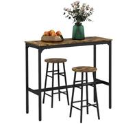 HOMCOM Conjunto de Mesa Alta de Cocina con 2 Taburetes Marrón Rústico | Mesa Alta de Bar con Taburetes, Ahorro de Espacio, Marco de Acero, Estilo Industrial, Mesa Alta para Comedor, Balcón