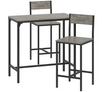 HOMCOM Conjunto de mesa de bar con taburetes, mesa alta con 2 sillas de bar, reposapiés y respaldos, gris