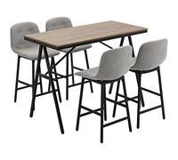 HOMCOM - Conjunto de mesa de bar con taburetes, mesa de comedor de pie con 4 sillas tapizadas, patas de acero, estilo industrial, mesa alta bar y 4 taburetes para comedor, cocina, color gris claro