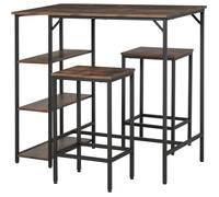 HOMCOM Conjunto de Mesa de Barra 3 estantes 2 taburetes Estilo Industrial Metal Negro Aspecto Madera Antigua vetas Aosom España