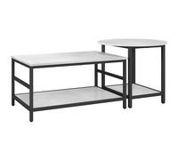 HOMCOM Conjunto de mesa de centro, 2 mesas auxiliares, acabado en mármol, patas ajustables, acero, Negro/Blanco