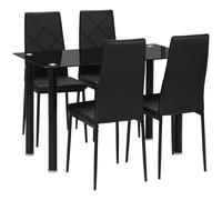 HOMCOM Conjunto de mesa de comedor con 4 sillas tablero de vidrio templado patas de acero para cocina salón Negro Aosom España