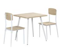 HOMCOM Conjunto de mesa de comedor cuadrada 3 piezas con 2 sillas cocina comedor tablero MDF estructura de metal Blanco Aosom España