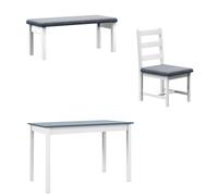 HOMCOM Conjunto de Mesa de Comedor de 4 Piezas 1 Mesa 1 Banco 2 Sillas Grupo de Asientos Gris+ Blanco Aosom España