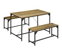 HOMCOM Conjunto de mesa de comedor y 2 bancos marco de acero para 4 personas para cocina comedor salón natural y Negro Aosom España