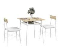 HOMCOM Conjunto de Mesa y Sillas de Comedor de 3 Piezas Mesa con Dos Sillas | sin Brazos, Estante Abierto, Estructura de Acero, Blanco y Roble