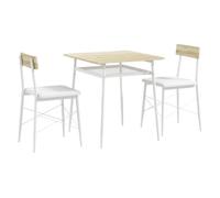 HOMCOM Conjunto de Mesa y Sillas de Comedor de 3 Piezas Mesa de Cocina con 2 Sillas sin Brazos Mesa Rectangular con Estante Abierto Estructura de Acero Blanco y Roble