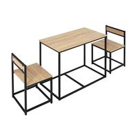 HOMCOM Conjunto de Mesa y sillas de Comedor Juego de 1 Mesa + 2 sillas encastrables para Cocina - metal Negro Aspecto Roble Claro Aosom España