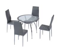 Homcom conjunto de mesa y sillas de comedor juego de mesa de cocina con 4 sillas con tablero vidrio templado y patas de acero carga 120 kg gris 52 cm