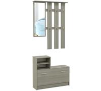 HOMCOM Conjunto de Muebles de Entrada con Perchero Espejo Banco con Estante y Zapatero para 8 Pares de Zapatos Gris Aosom España