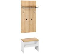 HOMCOM Conjunto de Muebles de Entrada Recibidor para Pasillo Incluye Perchero con 1 Estante Flotante y 4 Ganchos Banco de Zapatos 60x28x120 cm y 60x35x45 cm Natural