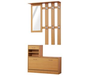HomCom Conjunto de Muebles de Entrada Recibidor Pasillo Set de 3 Piezas Perchero Espejo Zapatero con Cajón 90x22x116cm Diseño Elegante Aosom España