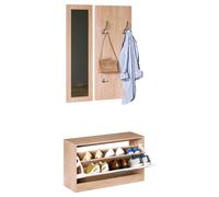HOMCOM Conjunto de Muebles de Entrada Recibidor Pasillo Set de 3 Piezas Zapatero Espejo Perchero con 4 Ganchos para Colgar Ropa 80x27x46,5cm Madera Aosom España