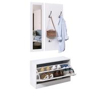 HOMCOM Conjunto de Muebles de Entrada Set de 3 Piezas 80x27x46,5cm Blanco | Recibidor Pasillo, Zapatero, Espejo, Perchero, con 4 Ganchos para Colgar Ropa, Recibidores de Entrada
